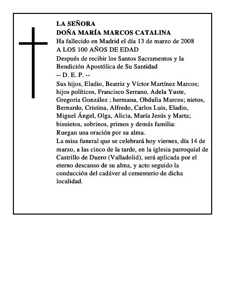 DOÑA MARÍA MARCOS CATALINA