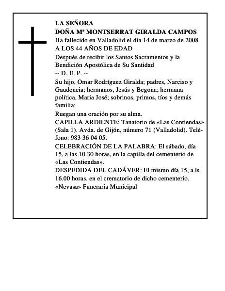 DOÑA Mª MONTSERRAT GIRALDA CAMPOS