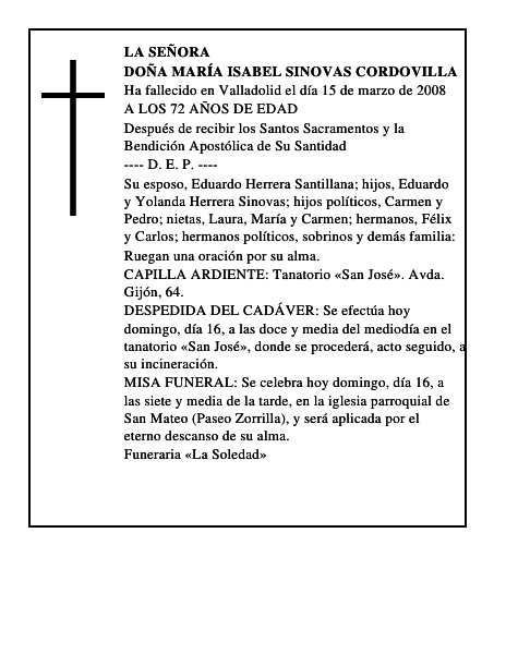 DOÑA MARÍA ISABEL SINOVAS CORDOVILLA