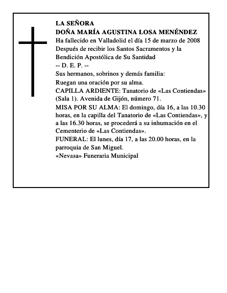 DOÑA MARÍA AGUSTINA LOSA MENÉNDEZ