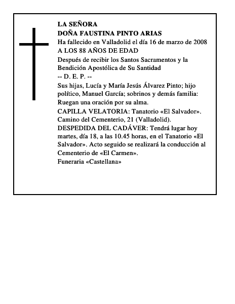 DOÑA FAUSTINA PINTO ARIAS