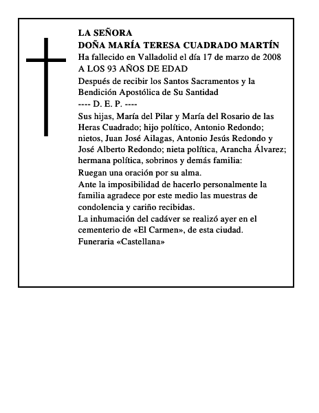 DOÑA MARÍA TERESA CUADRADO MARTÍN