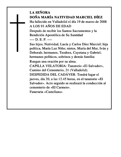 DOÑA MARÍA NATIVIDAD MARCIEL DÍEZ