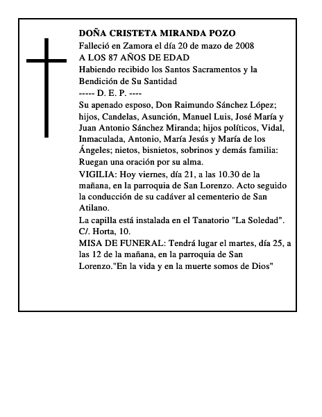DOÑA CRISTETA MIRANDA POZO