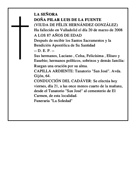 DOÑA PILAR LUIS DE LA FUENTE