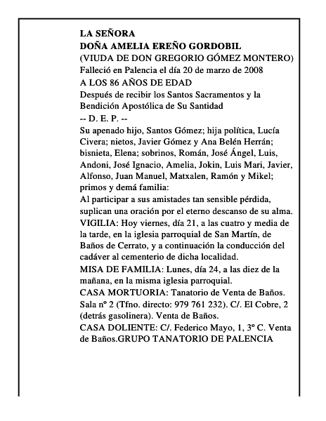 DOÑA AMELIA EREÑO GORDOBIL