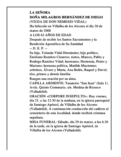 DOÑA MILAGROS HERNÁNDEZ DE DIEGO