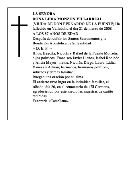 DOÑA LIDIA MONZÓN VILLARREAL