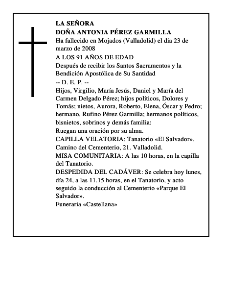 DOÑA ANTONIA PÉREZ GARMILLA