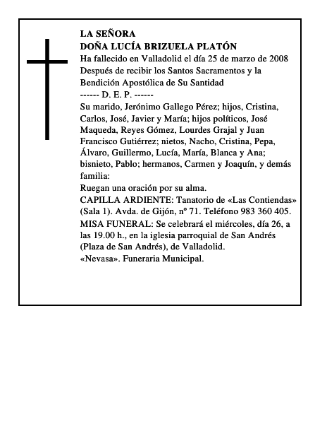 DOÑA LUCÍA BRIZUELA PLATÓN