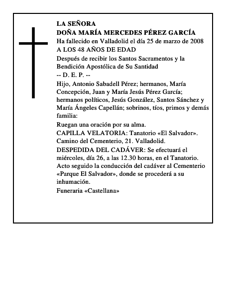 DOÑA MARÍA MERCEDES PÉREZ GARCÍA