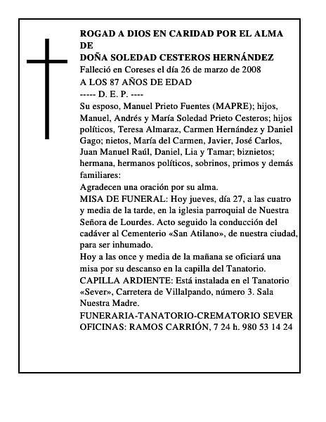 DOÑA SOLEDAD CESTEROS HERNÁNDEZ