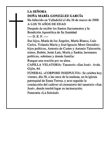 DOÑA MARÍA GONZÁLEZ GARCÍA
