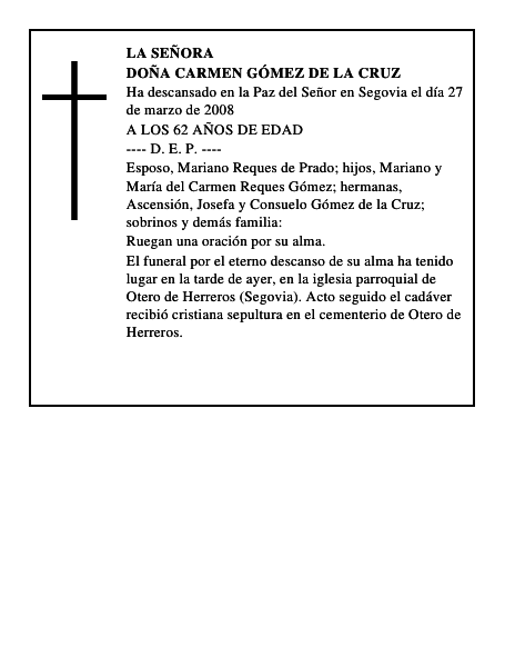 DOÑA CARMEN GÓMEZ DE LA CRUZ