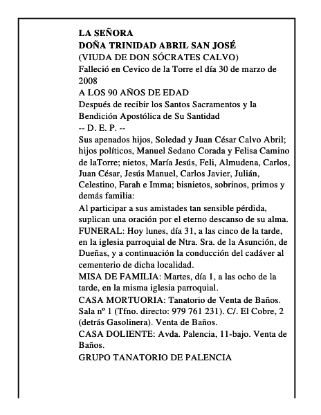 DOÑA TRINIDAD ABRIL SAN JOSÉ