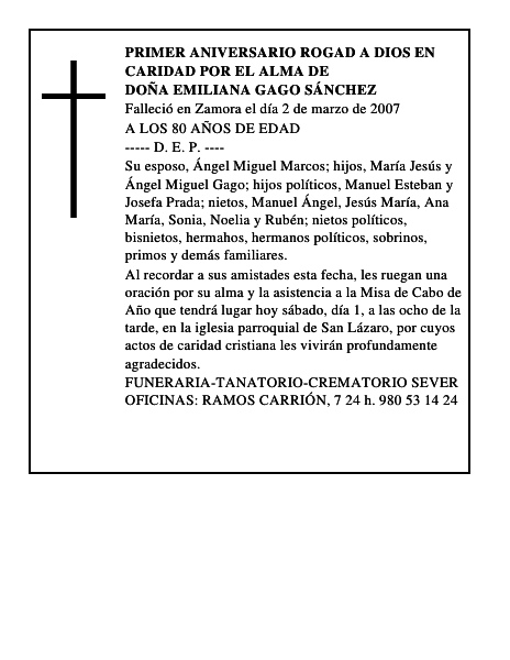 DOÑA EMILIANA GAGO SÁNCHEZ