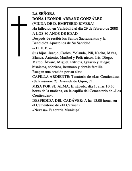 DOÑA LEONOR ARRANZ GONZÁLEZ