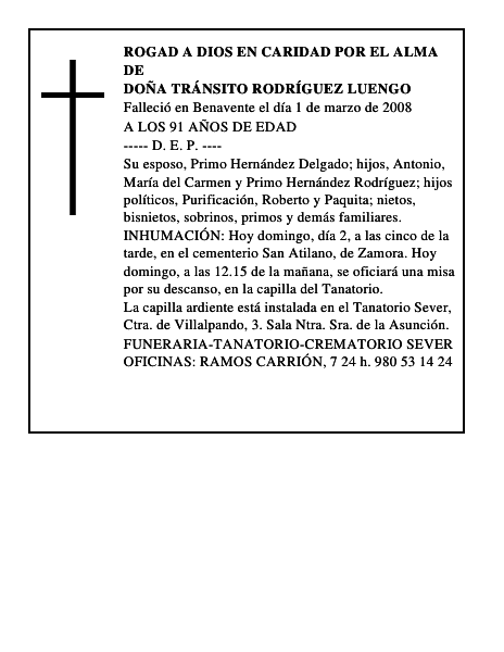 DOÑA TRÁNSITO RODRÍGUEZ LUENGO