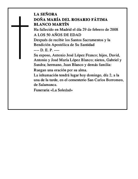 DOÑA MARÍA DEL ROSARIO FÁTIMA BLANCO MARTÍN