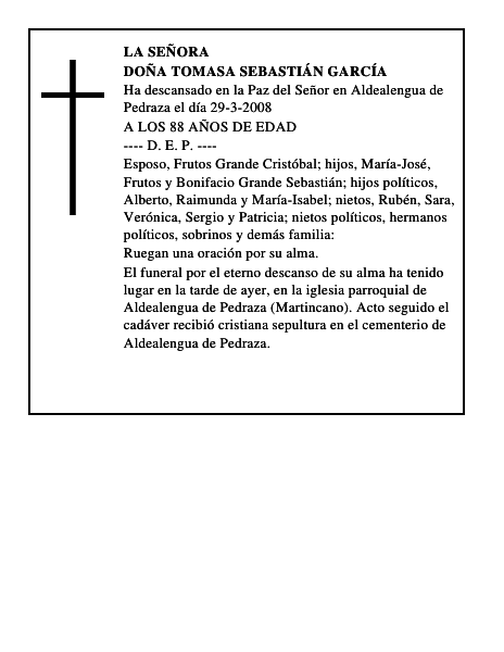 DOÑA TOMASA SEBASTIÁN GARCÍA