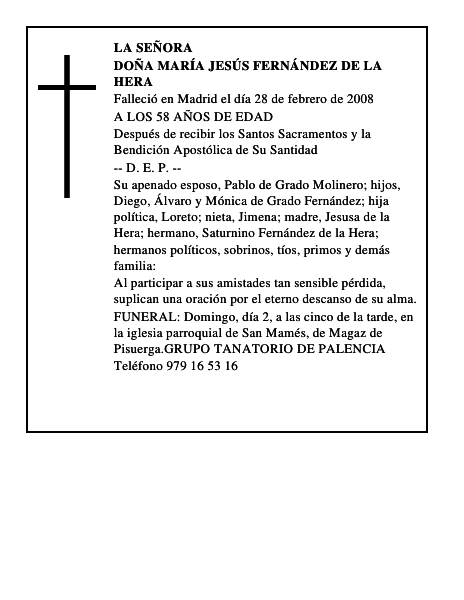 DOÑA MARÍA JESÚS FERNÁNDEZ DE LA HERA