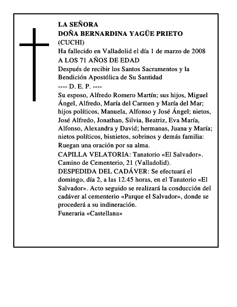 DOÑA BERNARDINA YAGÜE PRIETO