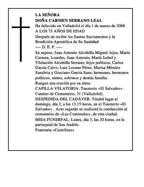 DOÑA CARMEN SERRANO LEAL