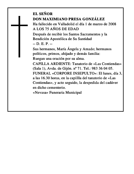 DON MAXIMIANO PRESA GONZÁLEZ