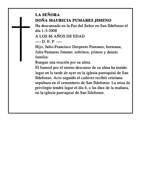 DOÑA MAURICIA PUMARES JIMENO