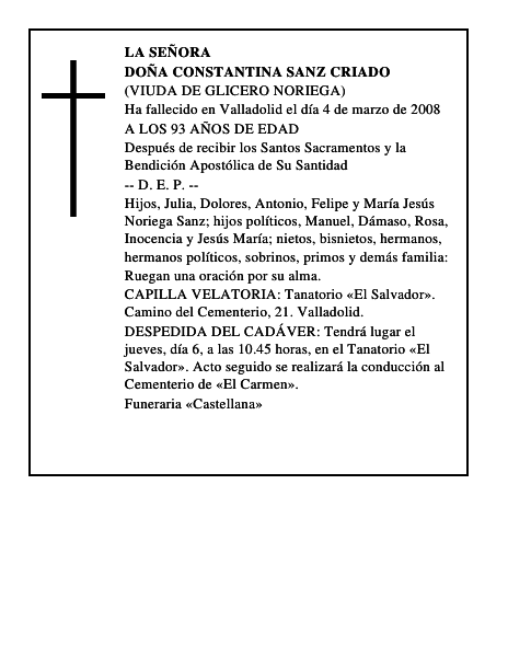 DOÑA CONSTANTINA SANZ CRIADO