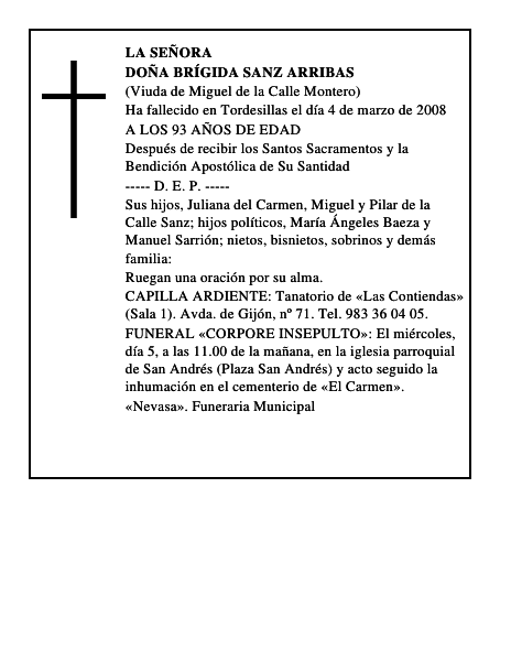 DOÑA BRÍGIDA SANZ ARRIBAS