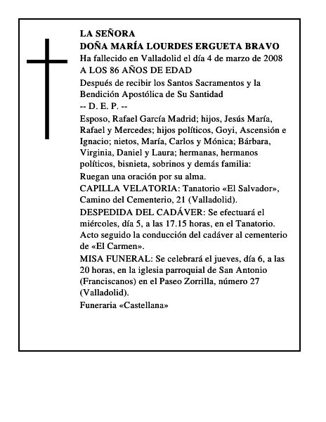 DOÑA MARÍA LOURDES ERGUETA BRAVO