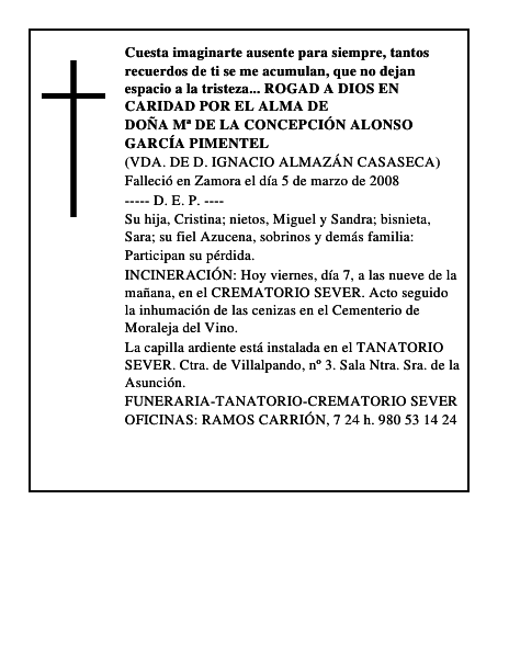 DOÑA Mª DE LA CONCEPCIÓN ALONSO GARCÍA PIMENTEL