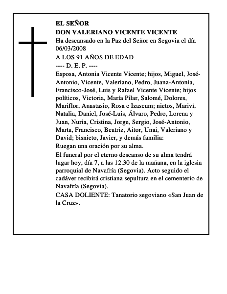 DON VALERIANO VICENTE VICENTE