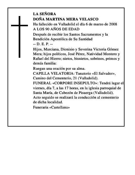 DOÑA MARTINA MERA VELASCO