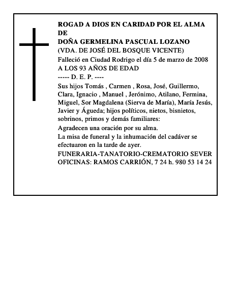 DOÑA GERMELINA PASCUAL LOZANO