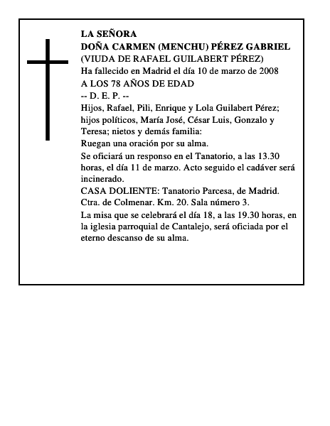 DOÑA CARMEN (MENCHU) PÉREZ GABRIEL