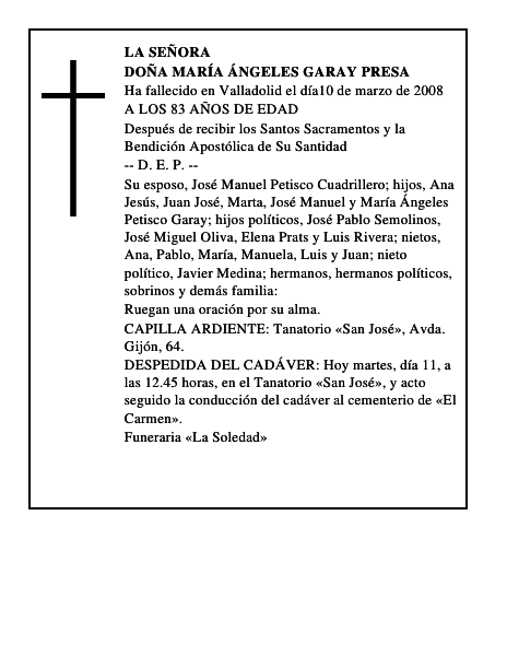 DOÑA MARÍA ÁNGELES GARAY PRESA