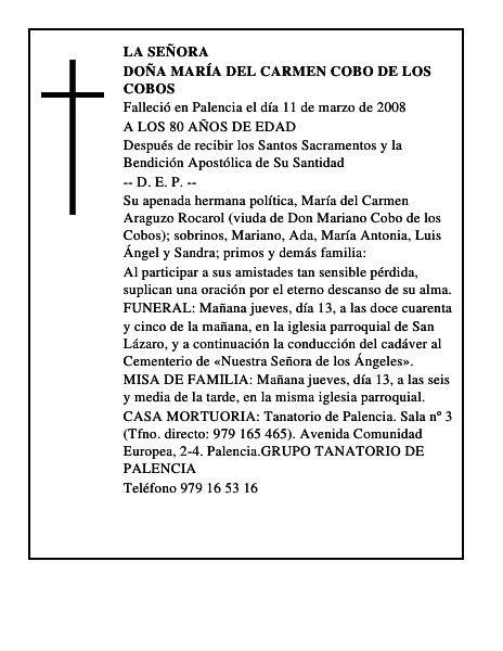 DOÑA MARÍA DEL CARMEN COBO DE LOS COBOS