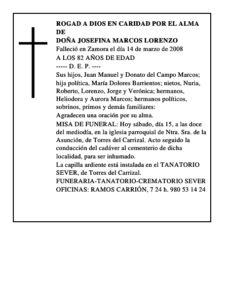 DOÑA JOSEFINA MARCOS LORENZO