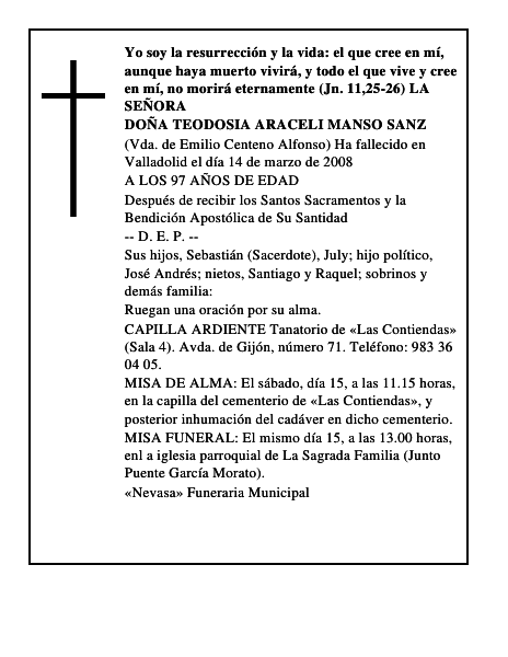 DOÑA TEODOSIA ARACELI MANSO SANZ