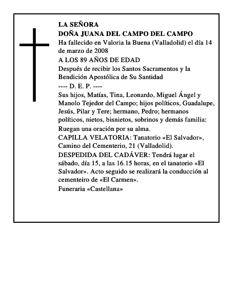 DOÑA JUANA DEL CAMPO DEL CAMPO