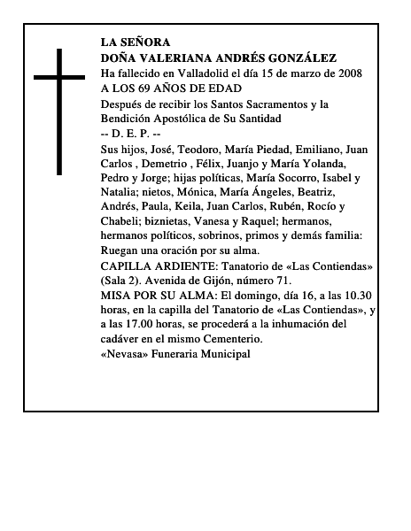 DOÑA VALERIANA ANDRÉS GONZÁLEZ