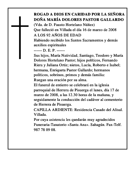 DOÑA MARÍA DOLORES PASTOR GALLARDO