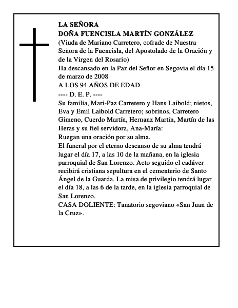 DOÑA FUENCISLA MARTÍN GONZÁLEZ