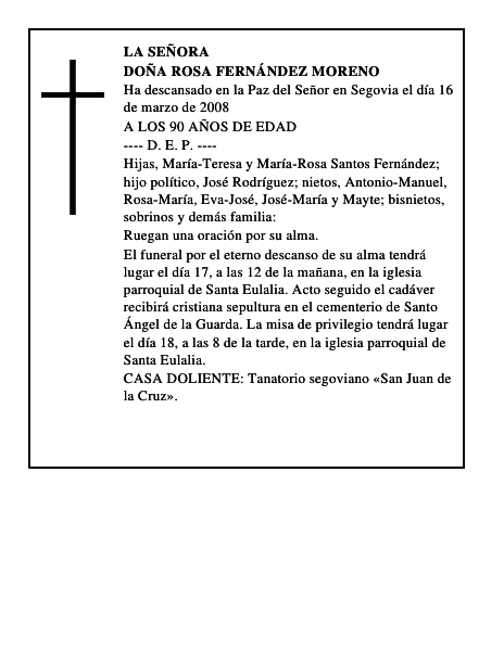 DOÑA ROSA FERNÁNDEZ MORENO