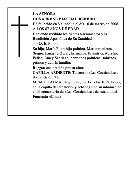 DOÑA IRENE PASCUAL RENEDO