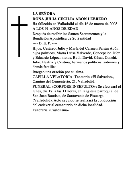 DOÑA JULIA CECILIA ABÓN LEBRERO