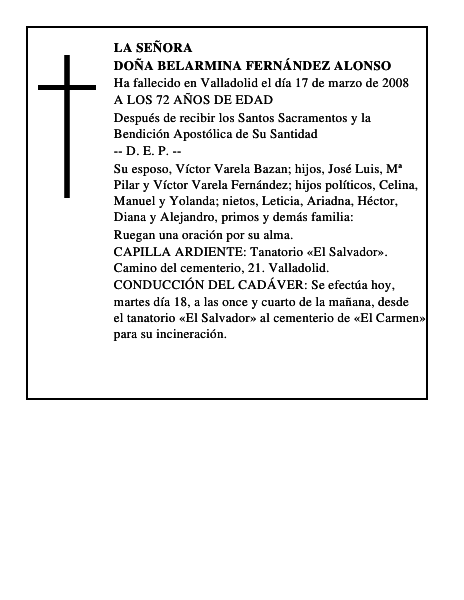 DOÑA BELARMINA FERNÁNDEZ ALONSO