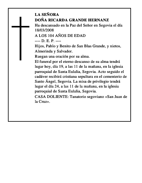 DOÑA RICARDA GRANDE HERNANZ